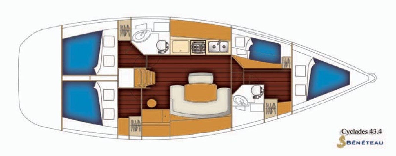 Cabin layout of Beneteau Cyclades 43,4 yacht