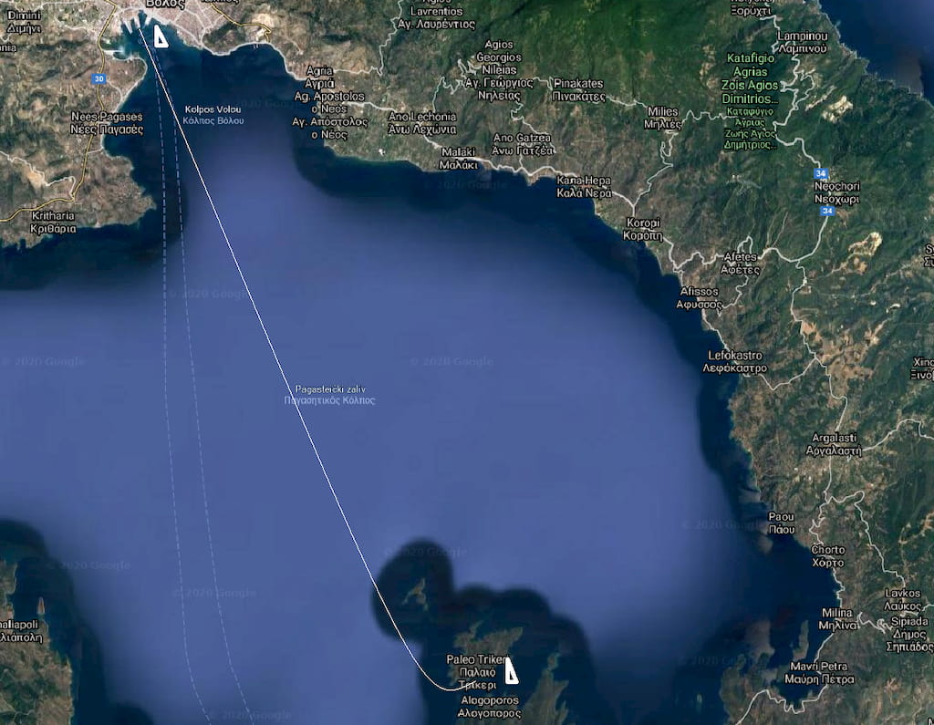 Volos-  Trikeri skica rute za krstarenje spordima od 11 dana - dan 1