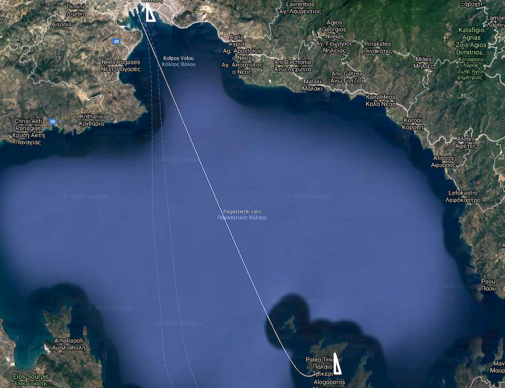 Trikeri - Volos - skica rute za krstarenje spordima od 11 dana - dan 11